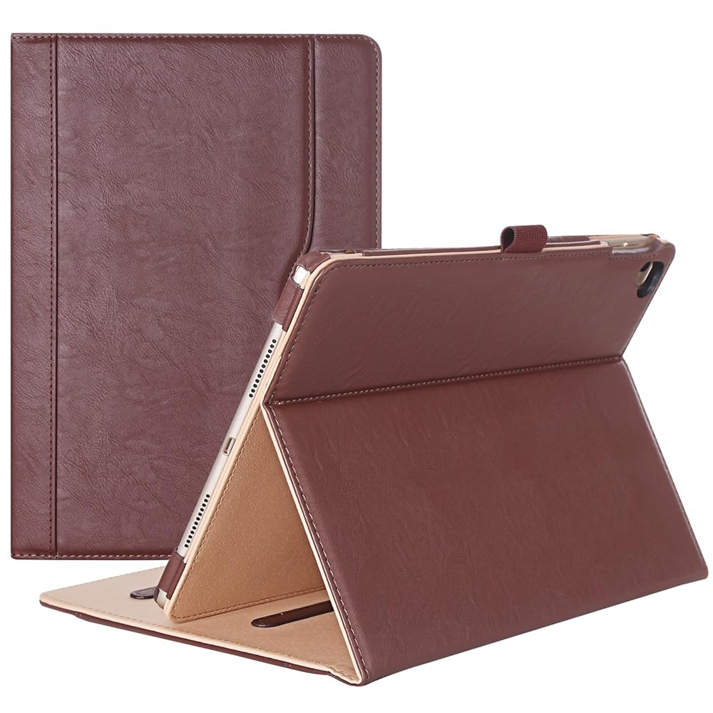 iPad Pro 9.7 Case - ProCase Leather Stand Folio Case Cover for Apple iPad Pro 9.7 Inch Case 2016, with Multiple Viewing Angles, Document Card Pocket (Brown)