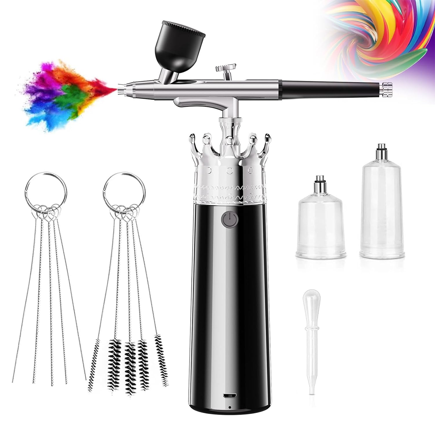 Airbrush Kit Portable Airbrush kit With Compressor Nail Charms Rechargeable Wireless Air Brush Gun for Barber, Nail Art, Cake Decor, Makeup, Model Painting (Black)