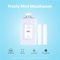 Sol Automatic Mouthwash Dispenser, Commercial and Home mouth wash dispenser, 1.5L Frosty Mint Mouthwash Bottle, Alcohol-Free, with paper cups 100, For bathroom, Tamper proof, Wall Mount or Stand Alone