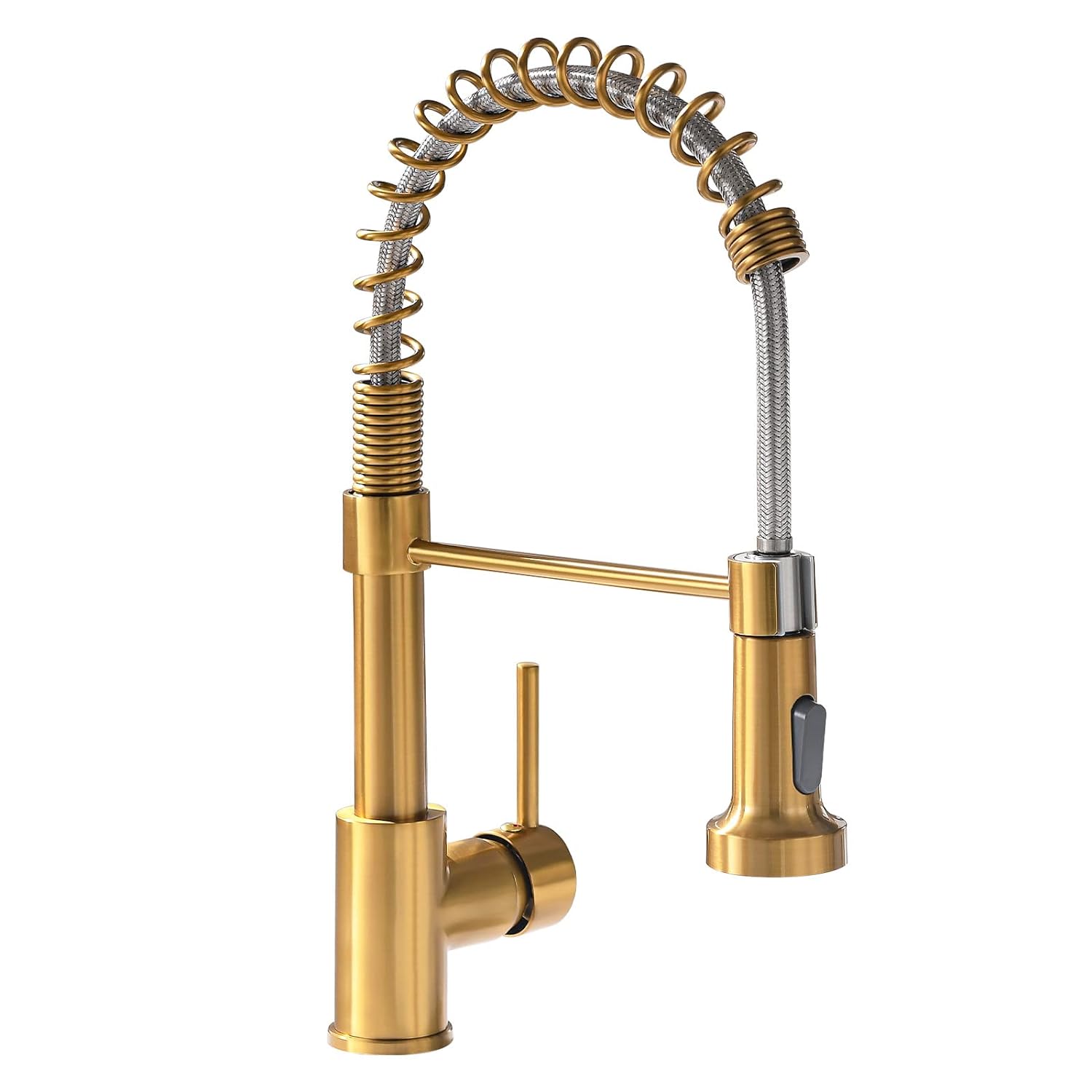 Gimili Single Handle Kitchen Sink Faucet with Pull Down Sprayer Stainless Steel Spring kitchen faucet Brushed Gold