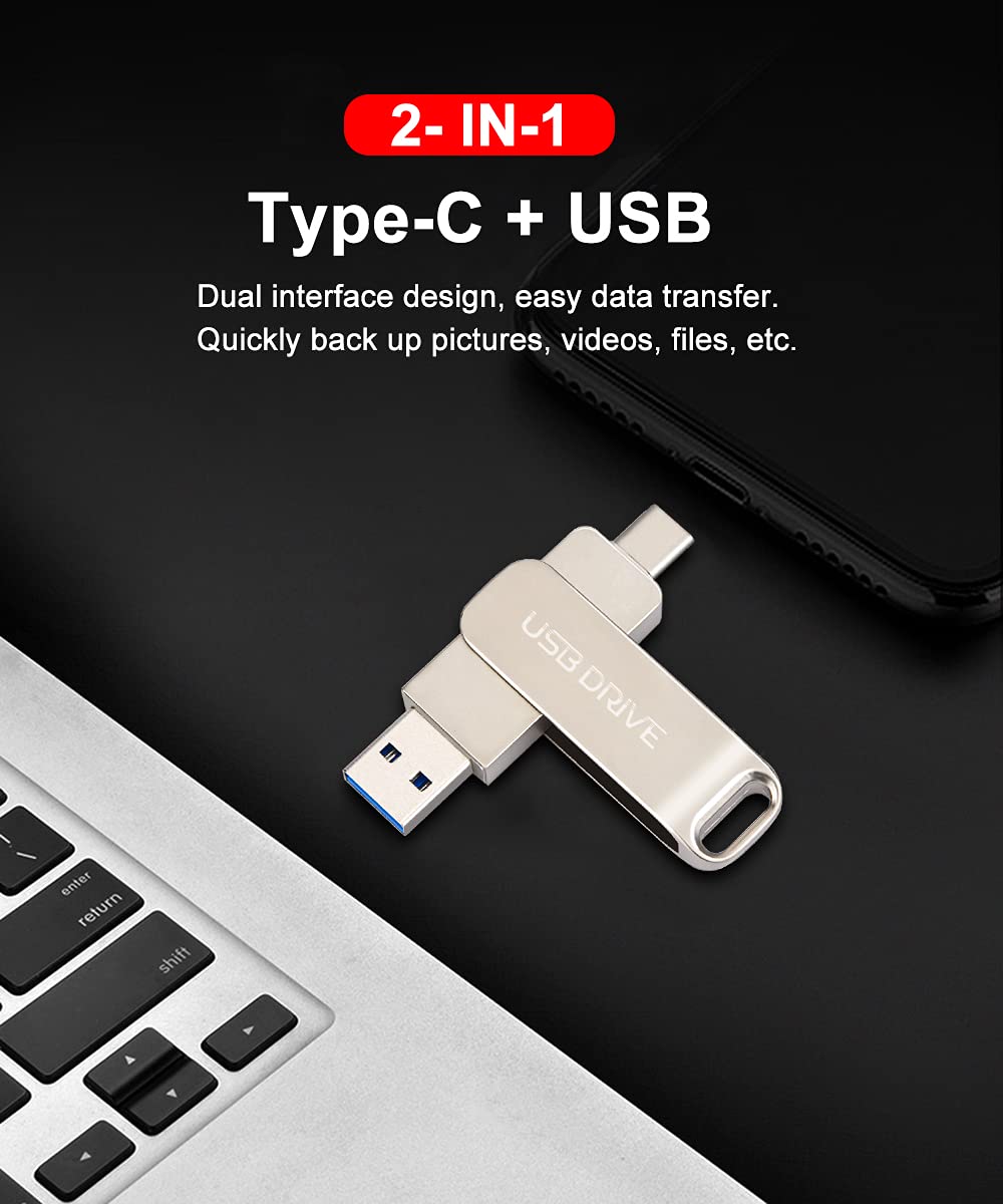 Liye 512GB USB Flash Drive, 2-in-1 Dual USB Type -C Flash Drive 512gb Thumb Drive Metal Memory Stick for USB C Smartphones, Tablets, PC