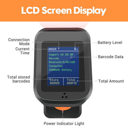 Symcode 2D QR Bluetooth Barcode Scanner with Screen Display – Side View