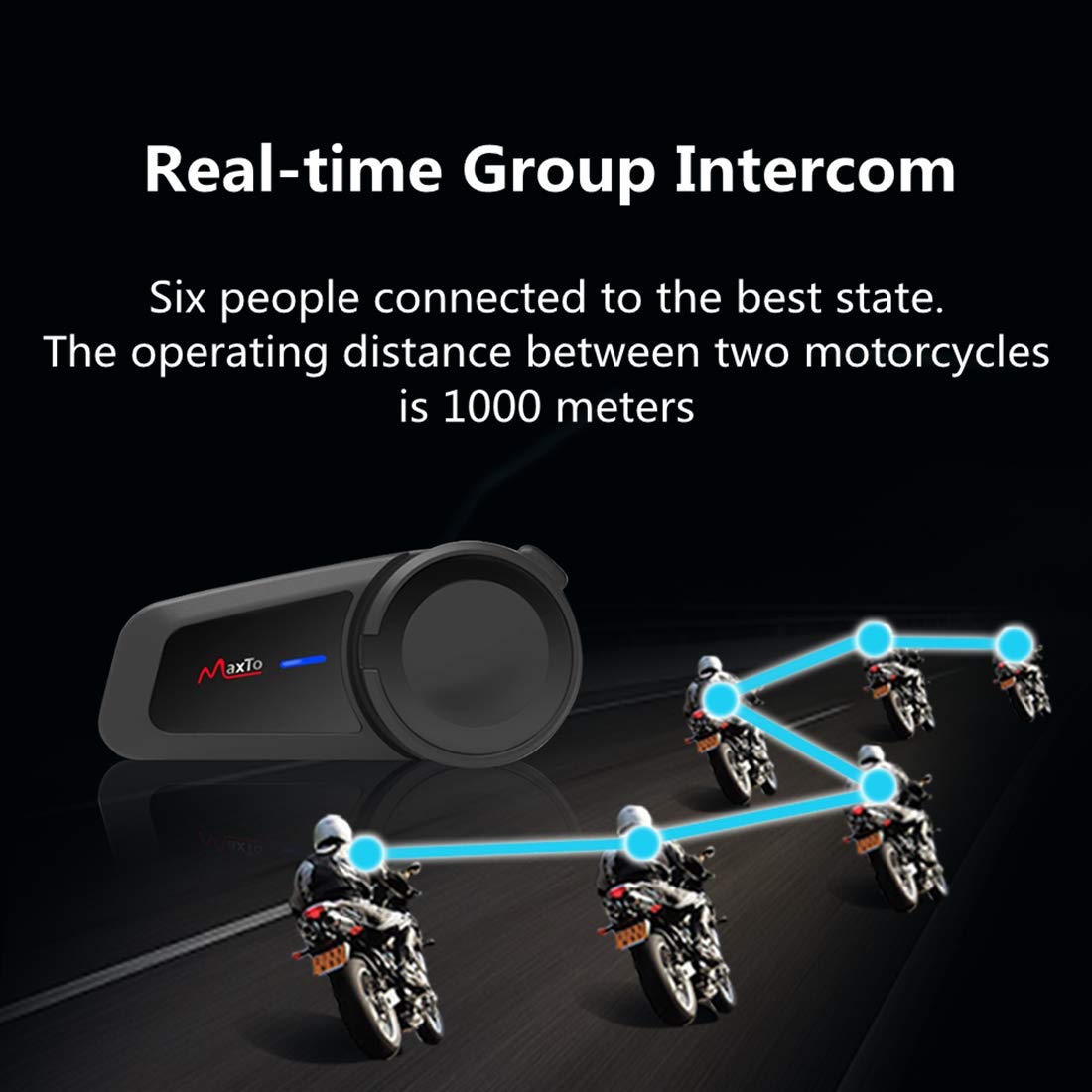 VCOROS M2 Helmet Bluetooth Headset Intercom -Motorbike Helmet Communication Systems for 6-Riders Pairing Range-1000meters with FM Radio, Waterproof Hands Free (M2)