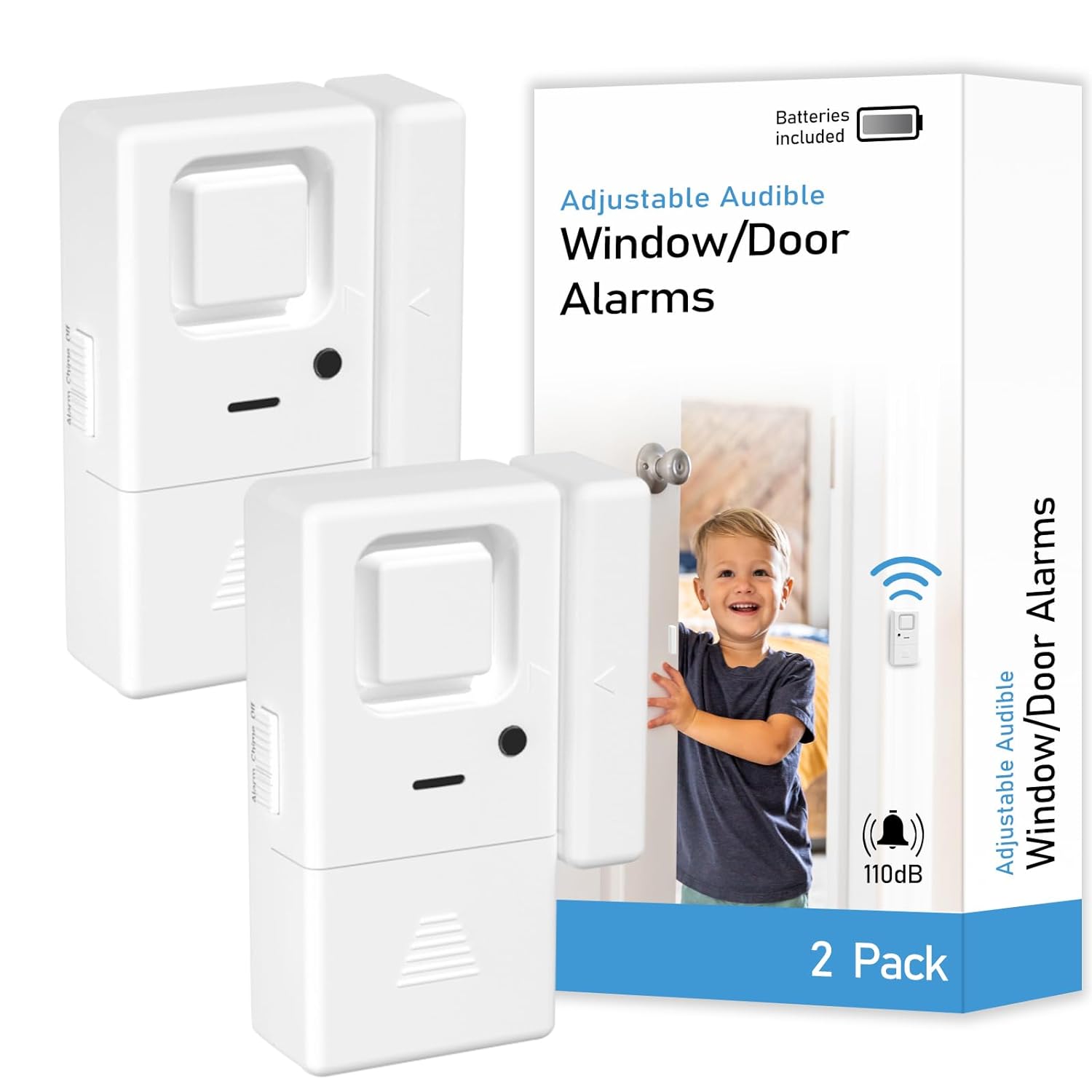 Door Window Alarm 2 Pack Home Security Sensor Burglar Anti-Theft 110DB Alarm with Batteries Included by Rosmila (2 Pack)