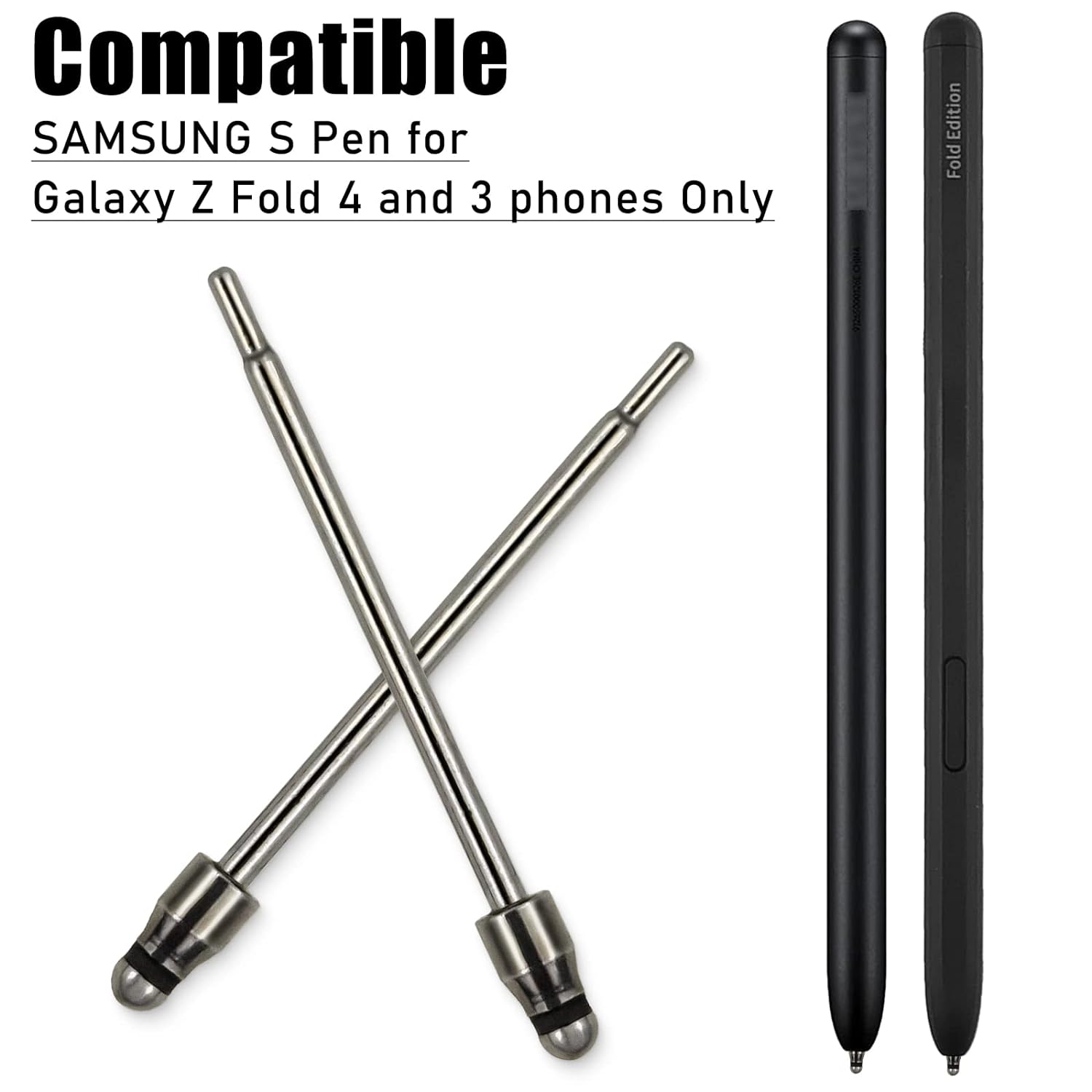 Stainless Ball Pen Tips Replacement Compatible with Samsung Galaxy S Pen Fold Edition Stylus Pen, No Wear Out Z Fold 3 Backup Pencil Nibs ,2 Pcs