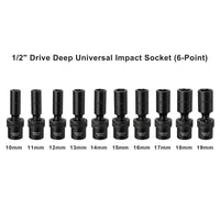 CASOMAN 10 PCS 1/2" Drive Deep Universal Impact Socket Set, Metric,10-19mm
