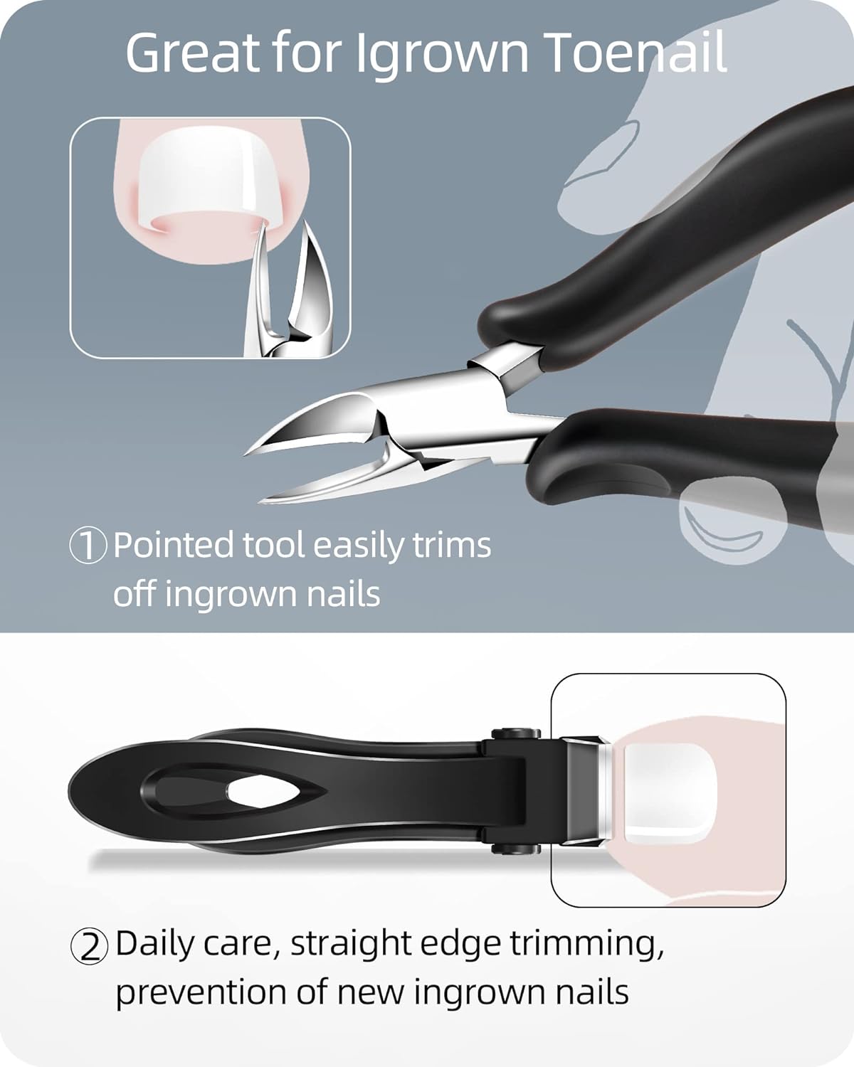 EBEWANLI Toenail Clippers for Thick Nails or Ingrown Toenails, 17mm Extra Large Opening Straight Nail Clipper & Ingrown Toenail Clippers, Heavy Duty Toenail Clippers for Seniors, Adult, Men, Women