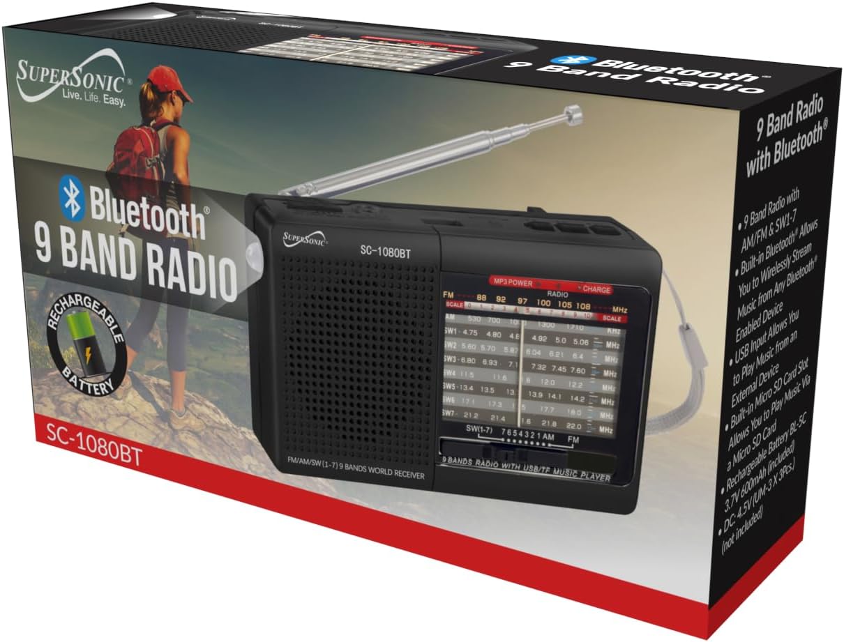 Supersonic SC-1080BT 9-Band Radio with Bluetooth – Side View
