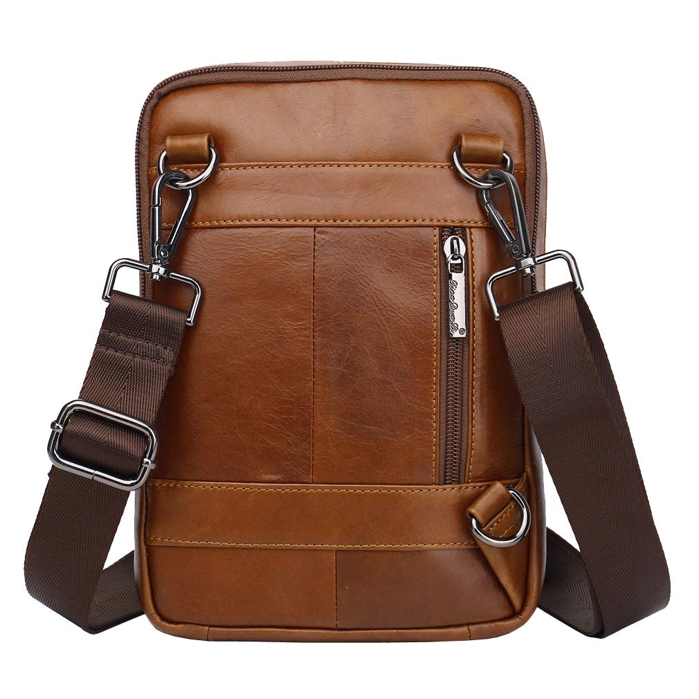 Hebetag Small Leather Sling Shoulder Bag Messenger Pack for Men Women Outdoor Travel Business