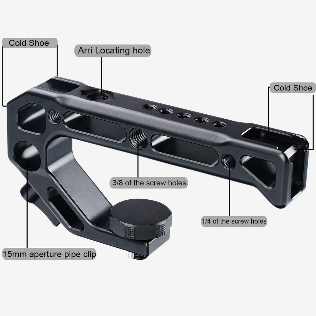 UURig R008 Camera/DSLR Top Handle with Locating Holes for ARRI, Fits for Sony A6400 6300 Camera Cage Low Angle Shots 4 Cold Shoe Mount Microphone 15MM NATO Rail Rod Clamp Tube Hole