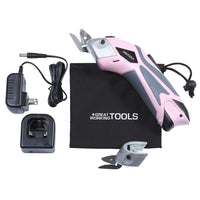 Great Working Tools Cordless Scissors - Electric Power with Blades for Sewing Crafting Fabric Paper Cardboard, 3.6v Li-Ion Battery - Pink - 2 Blades