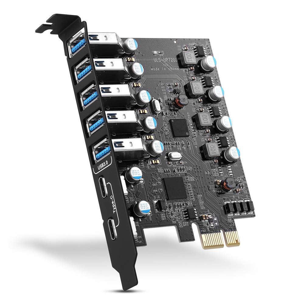 PCI-E to USB 3.0 7-Port(2x USB-C - 5x USB-A )Expansion Card ,PCI Express USB 3.2 Add In Card , Internal USB3 Hub Converter for Desktop PC host card Support Windows 10/8/7/XP and MAC OS 10.8.2 above