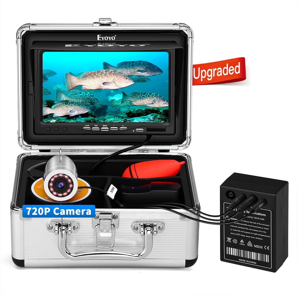 Eyoyo Underwater Fishing Camera, Ice Fishing Camera Portable Video Fish Finder, Upgraded 720P Camera w/ 12 IR Lights, 1024x600 7 inch IPS Screen, for Sea, Lake, Boat, Ice Fishing (15m)