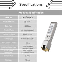 10 PCS SFP Network Transceiver Module, 1.25 Gigabit Single Mode LC 1000BASE-LX SFP 20km (10/100/1000M RJ45)