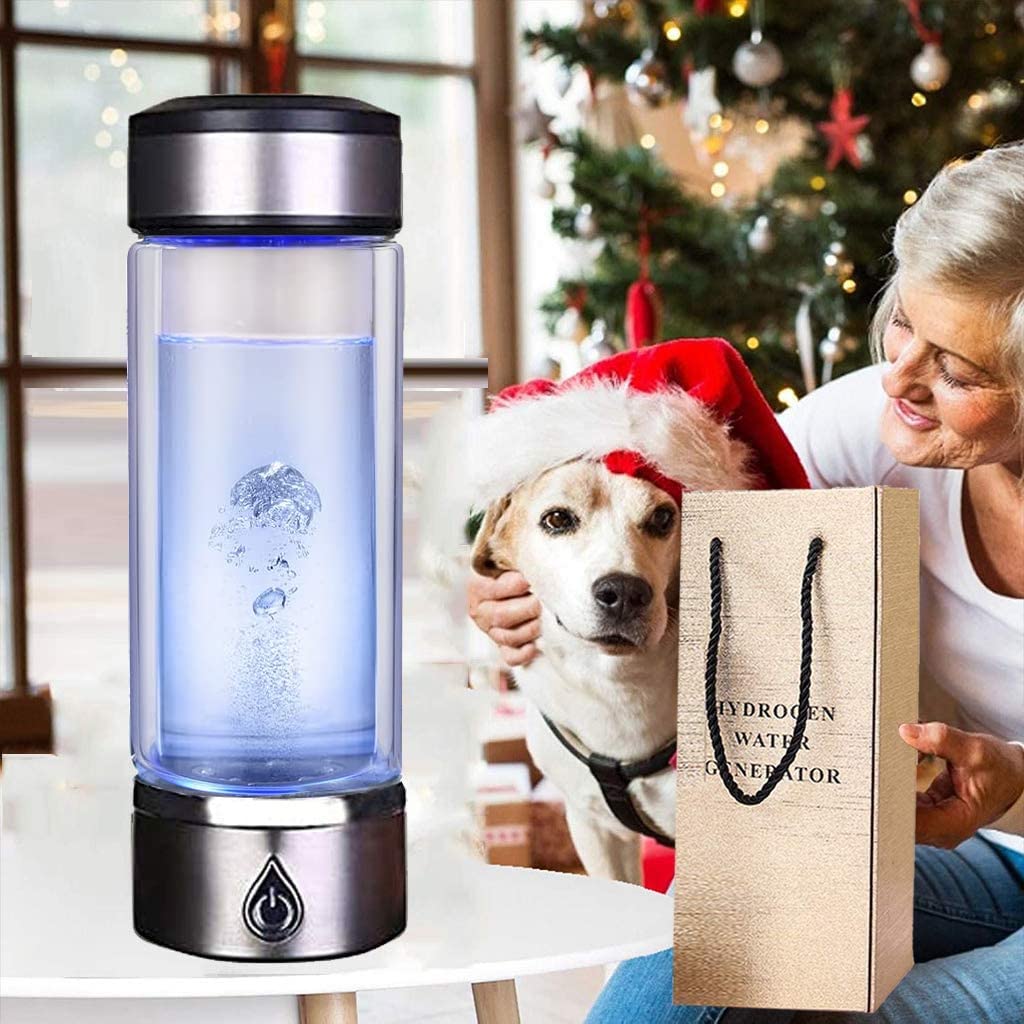 Hydrogen Rich Water Cup Portable USB Rechargeable Ionized Water Generator Hydrogen Ionizer Water Bottle SPE and PEM Technology Ionizer Anti Aging Antioxidant Glass Bottle for Mineral Water Tap Wate