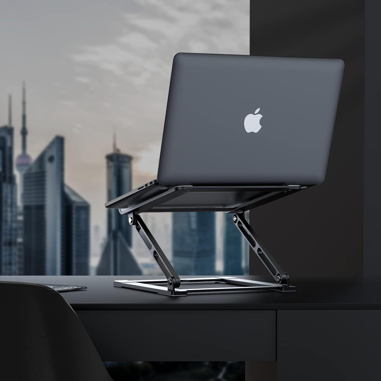 Laptop Stand for Desk, Adjustable Laptop Stand Holder Portable Laptop Riser with Multi-Angle Height Adjustable Computer Stand for MacBook Air/Pro and More Notebooks 10-17.3"-Black