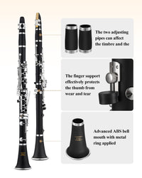 Eastar B Flat Clarinet Black Ebonite Clarinet with Mouthpiece,Case,2 Connector,8 Occlusion Rim,Clarinet Stand,3 Reeds and More Keys