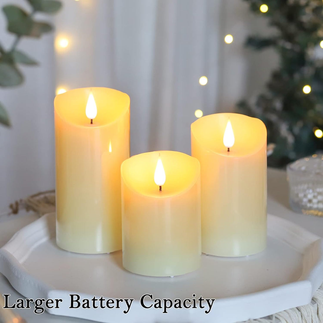 Lezonic Rechargeable Flickering Flameless Candles Battery Operated with Remote and Timer, Pack of 3(D 3'' X H 4''5''6'') Long Lasting Ivory White Real Wax LED Pillar Candles