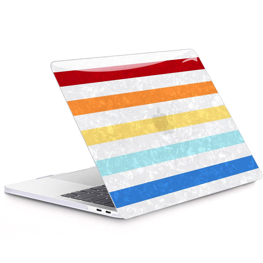 G JGOO Compatible with MacBook Air 13 inch Case 2022 2021 2020 2019 2018 Release M1 A2337 A2179 A1932 Touch ID, Glitter Pearl Hard Shell Case + 2 Keyboard Covers + Screen Protector, Colorful Stripe