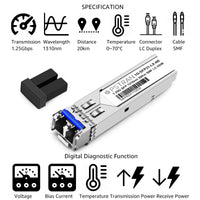 1.25G SFP LX for Netgear AGM732F Ubiquiti UF-SM-1G 1000Base-LX/LH Single-Mode Mini GBIC 1310nm SMF 10km/20km LC DOM Transceiver Module