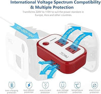 Foval Power Step Down 220V to 110V Voltage Converter with 4-Port USB International Power Travel Adapter in UK European Italy Asia More Than 150 Countries Over The World(Red)