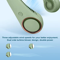 CIVPOWER Portable Neck Fan,Hands Free Bladeless Fan, Cooling Personal Fan,3 Speeds Adjustment,78 Air Outlet,Headphone Design,Rechargeable,USB Powered Neck Fan for Outdoor Indoor-Light Green