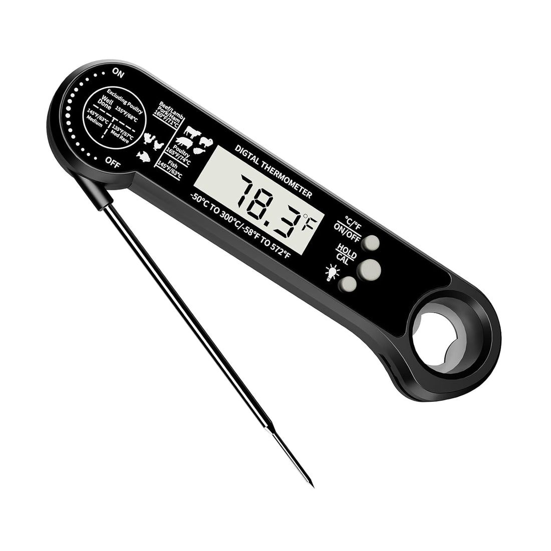 Instant Read Meat Thermometer Digital,judogolf ipx6 Candy Thermometer Food Thermometer Cooking Thermometer with Backlight, Calibration, and Foldable Probe for Grilling(Black)