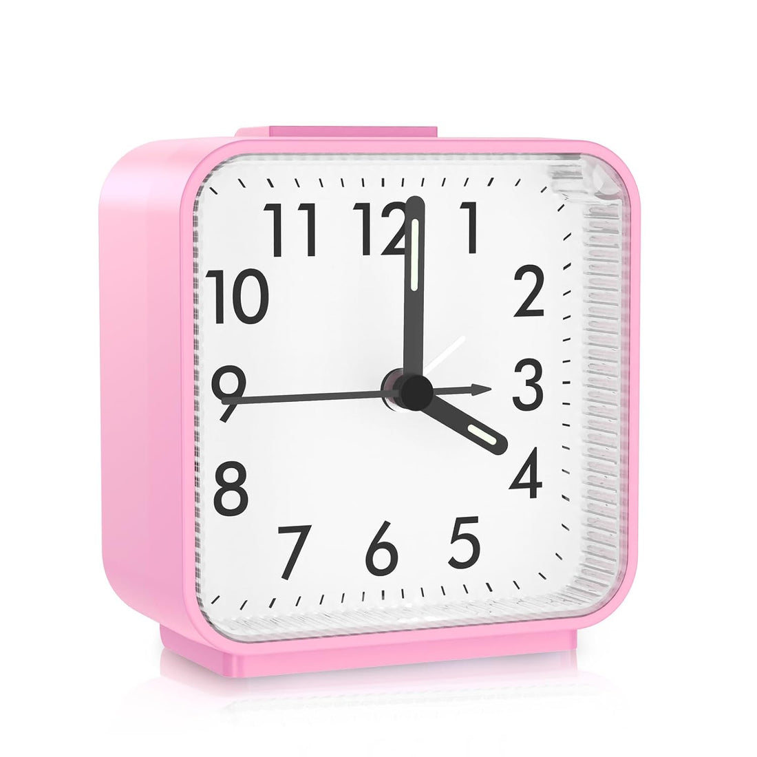 JXTZ Analog Alarm Clock, Bedside Clocks Battery Powered, Silent Non Ticking Travel Clock with Night Light, Snooze, Easy Set, Clock for Heavy Sleepers Kids Elder Travel Bedroom Office, Pink