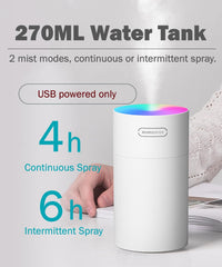 Mini Humidifier, Small Personal Cool Mist Humidifiers with Colorful Light, USB Powered, 2 Spray Modes, Auto Shut-Off, Ultra-Quiet Portable Air Humidifier for Women Kids Bedroom Office Desk (Grey)