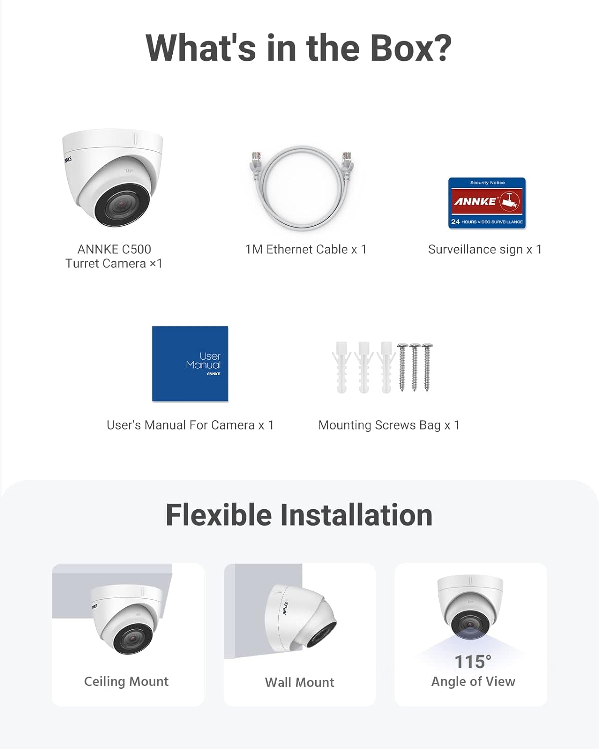 ANNKE 5MP Dome PoE Security Camera 2560x1920 Super HD Outdoor Indoor Video Surveillance Home IP Cameras IR Night Vision Motion Detection