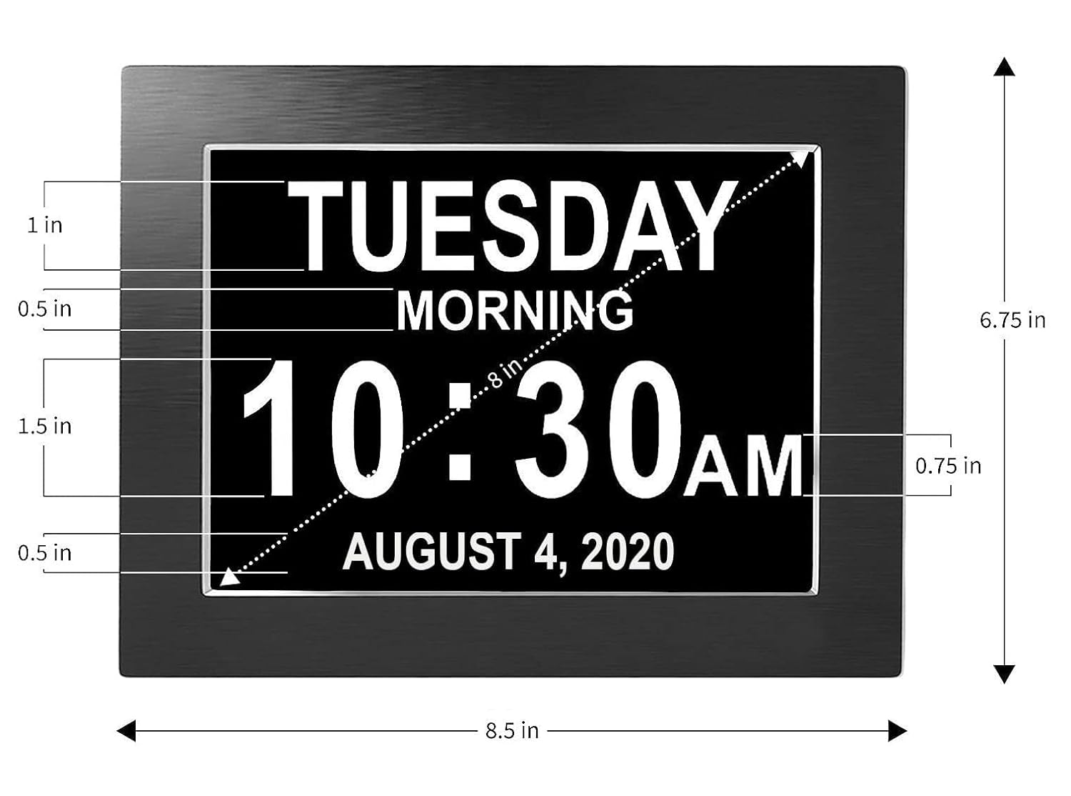 American Lifetime Version - Day Clock - Extra Large Impaired Vision Digital Clock with Battery Backup & 5 Alarm Options (Limited Edition Black Polished Metal Frame)