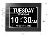 American Lifetime Version - Day Clock - Extra Large Impaired Vision Digital Clock with Battery Backup & 5 Alarm Options (Limited Edition Black Polished Metal Frame)