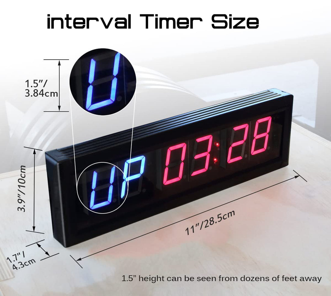 Naoeleii Interval Timer Count Down/Up Clock, 1.5" Digits LED Gym Timer Stopwatch