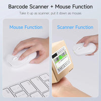 THARO New Wireless Mouse Barcode Scanner, 2-in-1 Design 2D Handheld Barcode Scanner with Wireless Mouse Functions for POS System,Store,Supermarket, Warehouse.(White)