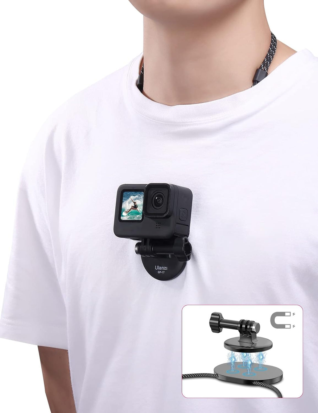 Magnetic Snap Chest Mount for Gopro - ULANZI GP-17 Action Camera Quick Release POV Vlog Accessories I 45N Strong Suction I Phone Holder I Carrying Bag I for Gopro Hero 11 10 9 8 DJI Action insta360