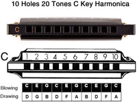 EastRock Blues Harmonica Mouth Organ Harp 10 Hole C Key with Case, Diatonic Harmonica for Beginner, Professional Player, Students gifts, Adult, Friends, Gift Silver
