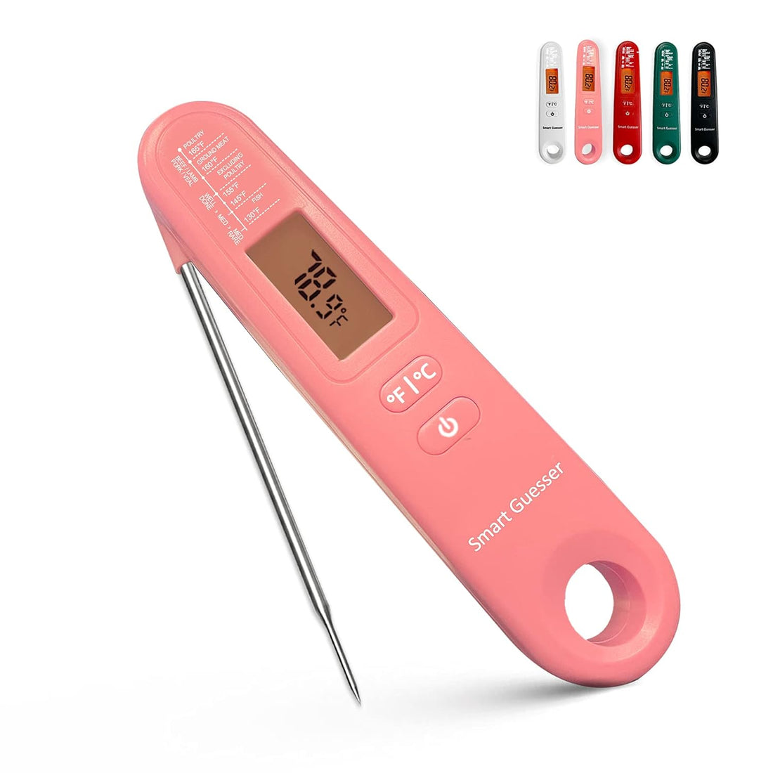 Smart Guesser Digital Meat Thermometer with Backlight for Kitchen Cooking-Instant Read Food Thermometer for Meat, Deep Frying, Baking,Grilling BBQ-Pink, (UIE-OT-104)
