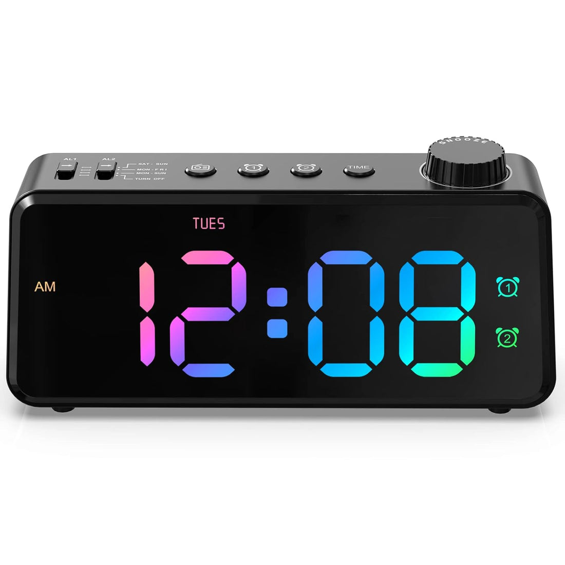 ANJANK Digital FM Radio Alarm Clock for Bedroom, 6‘5’‘ Large Colorful Display for Kids Teens, 2 Alarms with 3 Wake-Up Modes, 0-100% Dimmable Brightness, Small Desk Clock with USB Charging Port