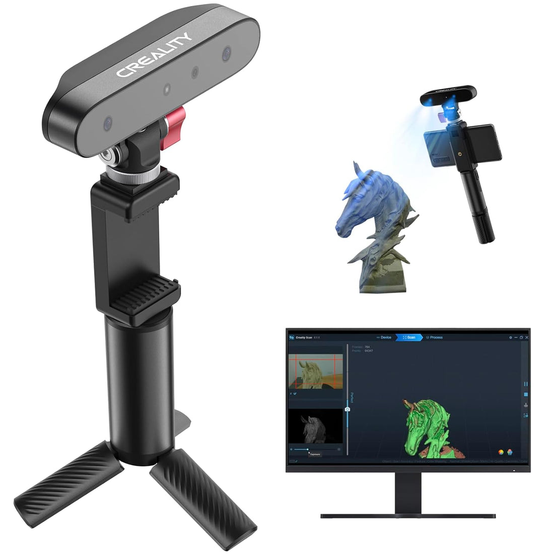 Official Creality 3D Scanner CR-Scan Ferret for 3D Printing Printer Upgrade Handheld 3D Model Scan Machine 30 FPS Scanning Speed 0.1mm Accuracy Dual Mode Full Color for Android Phone PC Mac Win 10/11