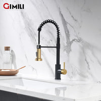 GIMILI Kitchen Faucet with Pull Down Sprayer Commercial Single Handle Lever Spring Kitchen Sink Faucet Matte Black&Gold