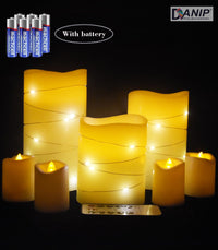 DANIP White LED flameless Candle with Embedded Star String, 3+4-Piece Set of LED Candles, with 11 Button Remote Control, 24-Hour Timer Function, Flashing Flame, Real Wax, Battery Powered