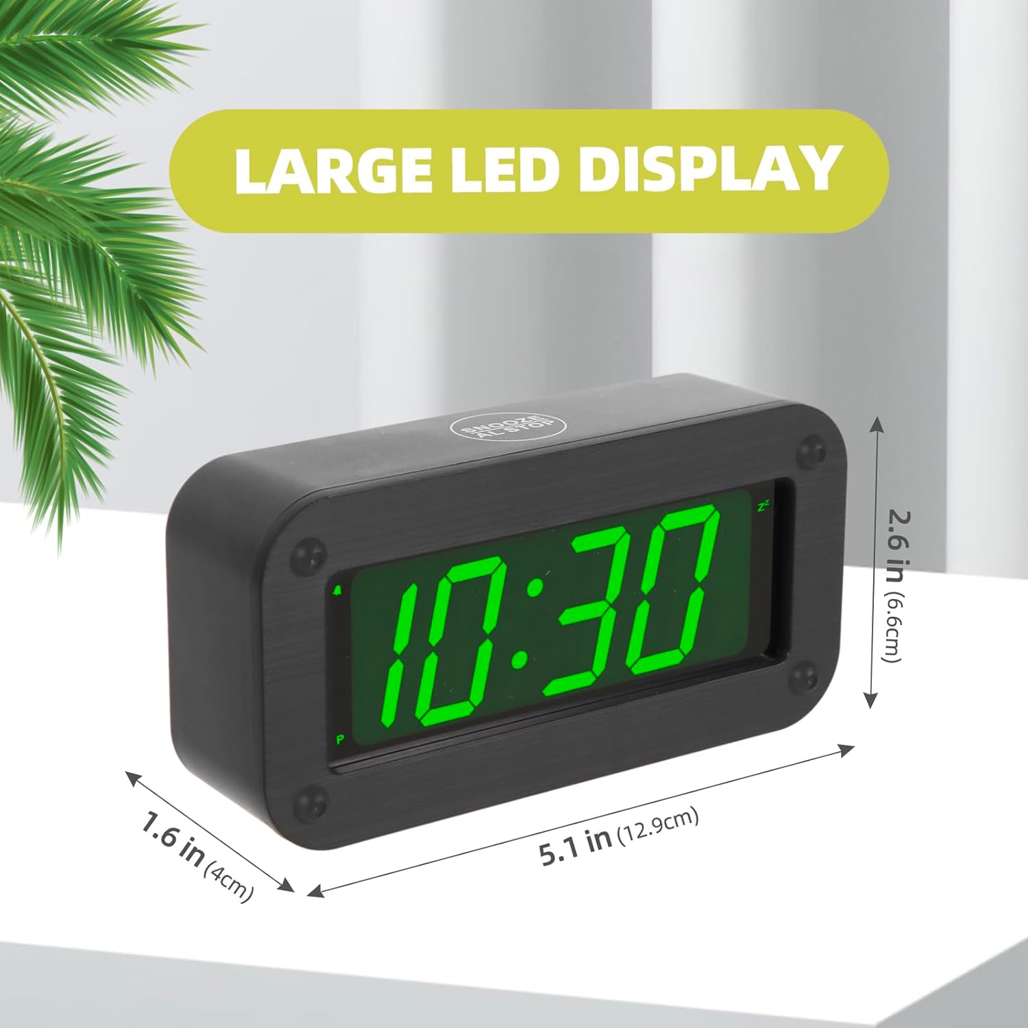 Timegyro Digital Alarm Clock Battery Operated with LED Display, Long Battery Life for 12 Months, Black Case with Green Digits