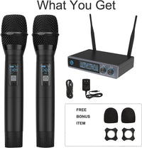 PERWHY Wireless Microphone, Metal Dual Professional UHF Cordless Dynamic Mic Handheld Microphone System for Home Karaoke Party, Meeting, Church, DJ, Wedding, Home KTV Set, 200ft