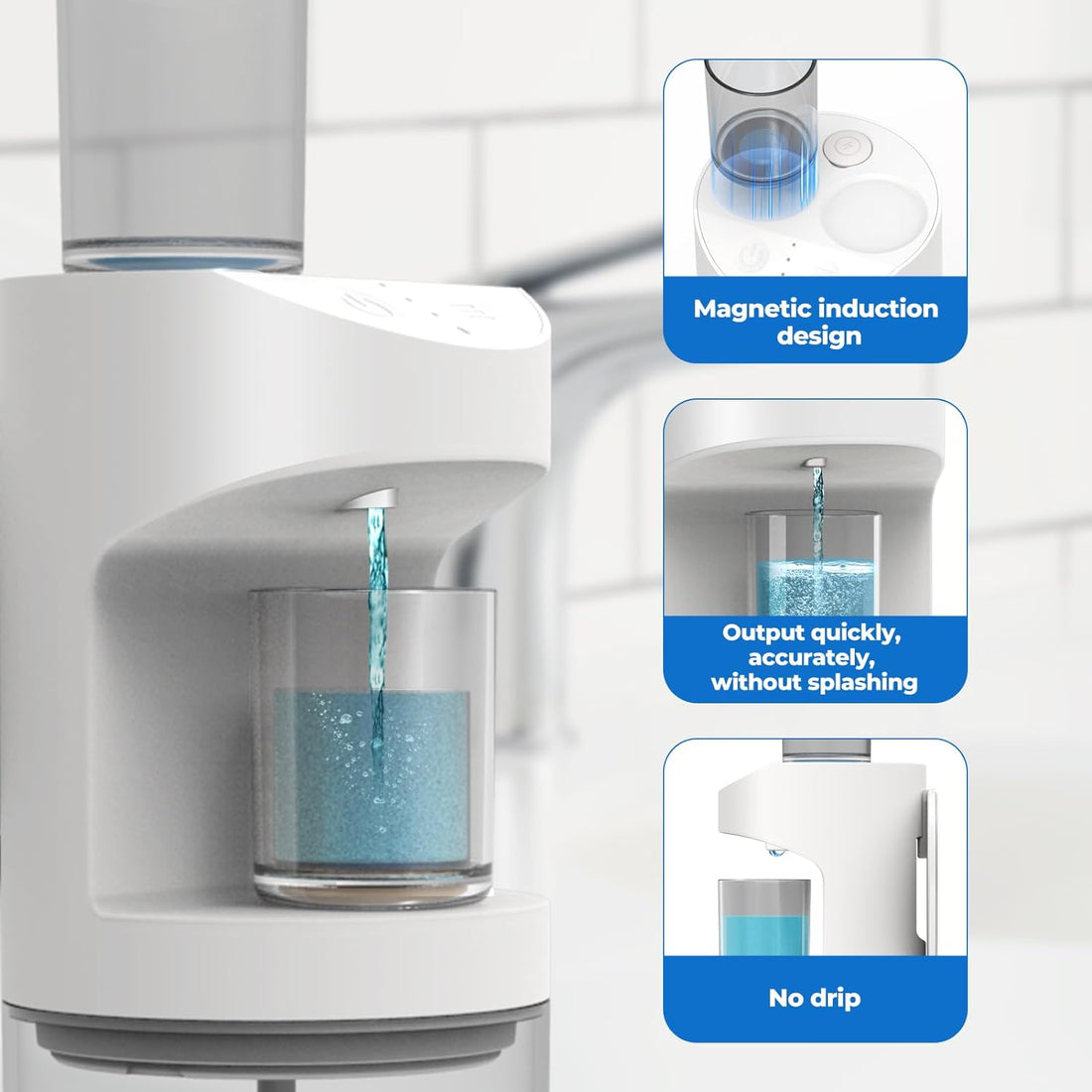 Automatic Mouthwash Dispenser, 550ml(19.35 Oz) Rechargeable Mouth Wash Dispensers with Magnetic Cups, 3 Dispensing Levels, Long Standby Time, White