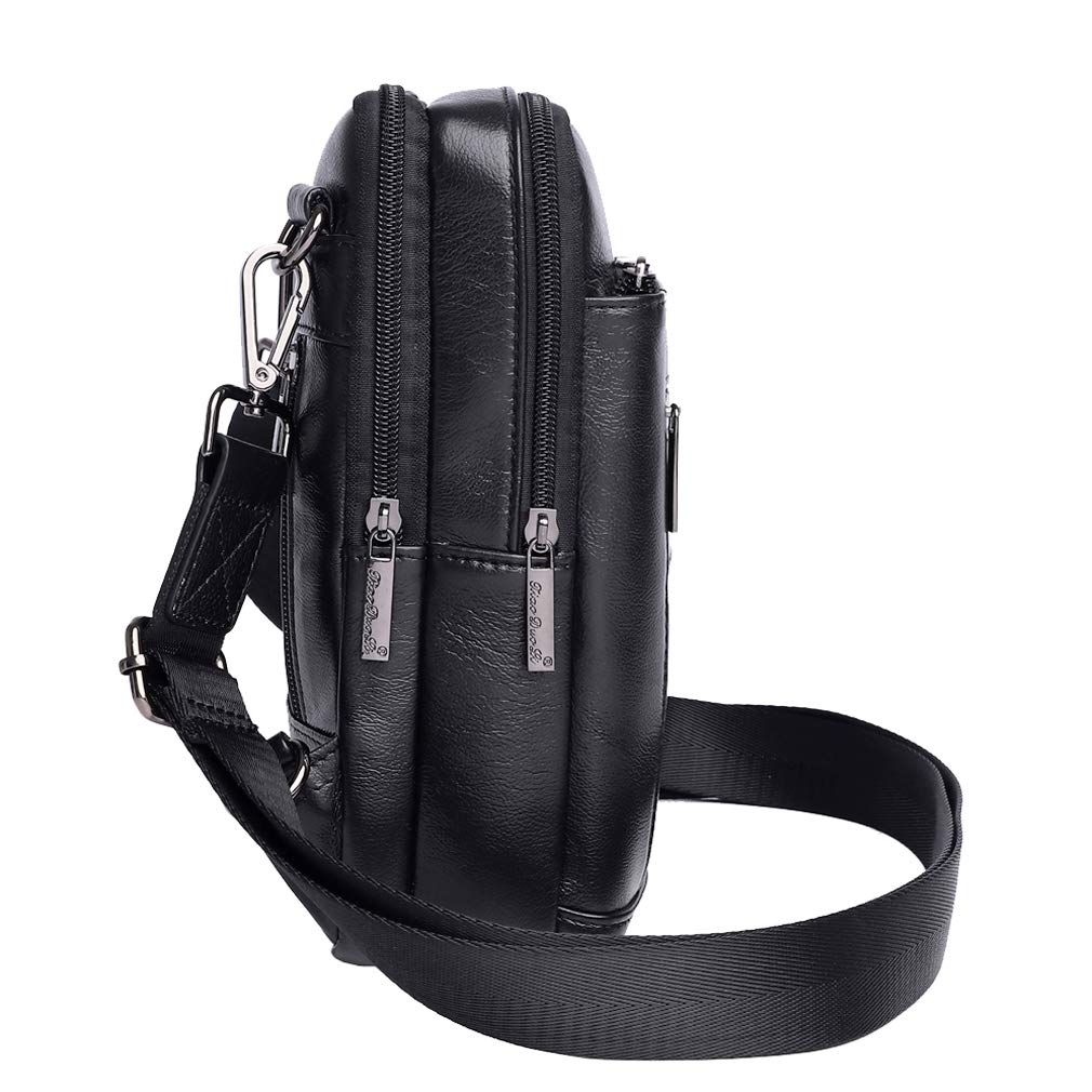 Hebetag Small Leather Sling Shoulder Bag Messenger Pack for Men Women Outdoor Travel Business, #05black(s), 17cm(W)x6cm(D)x24cm(H)(6.69x2.36x9.44") approx;