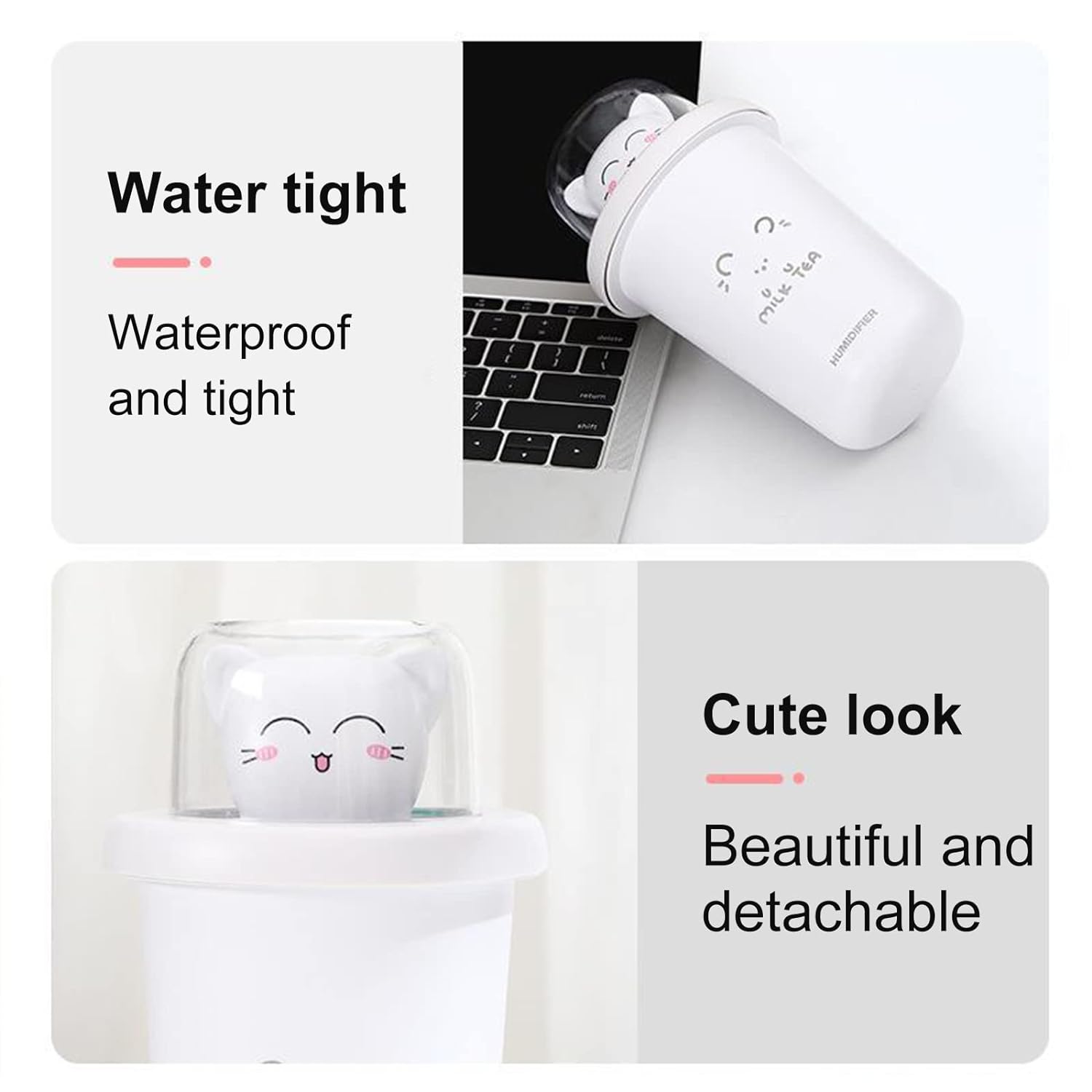 NMFIN Cute Air Humidifiers for Desktop,Mini Personal Aircare Humidifier with Light,USB Essential Oils Diffuser for Bedroom Desk Nursery Nightstand Humificador