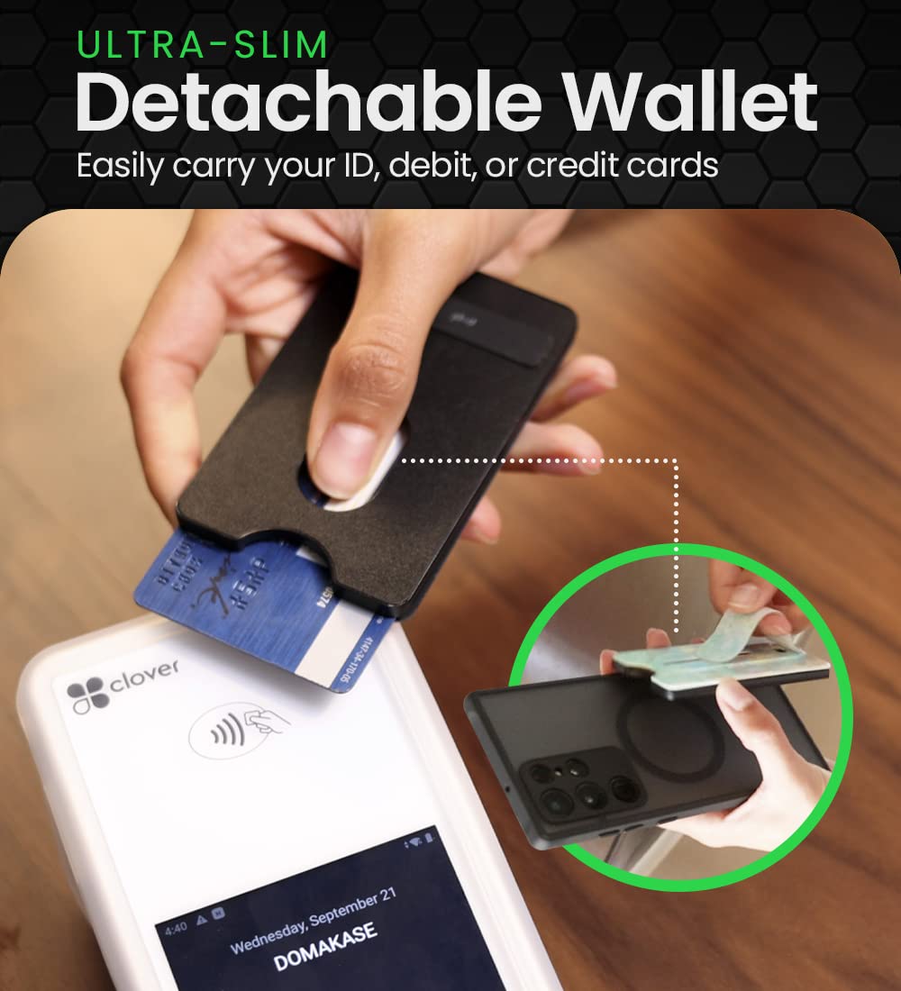 InfinaCore WalleyGrip 2 All-In-1 Magnetic Phone Wallet, Finger Loop Grip & Kickstand + Popl Social Smart Chip, Detachable Magsafe Card Holder Mount, Holds 3 Cards, Safe Contactless Payments | NON RFID, Black (Non-RFID Blocking)
