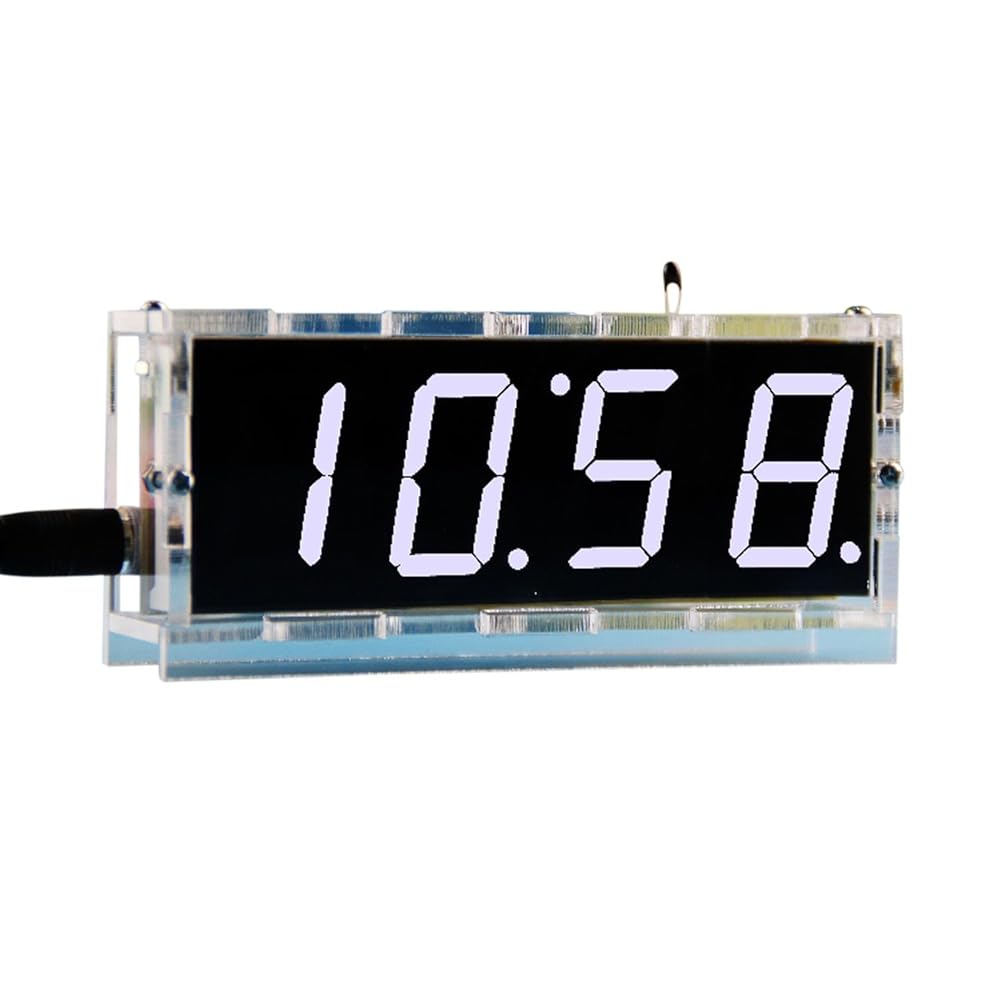 DIY Digital Clock Kit 4 Digit LED Electronic Clock Kit Large Screen White LED with Transparent Case