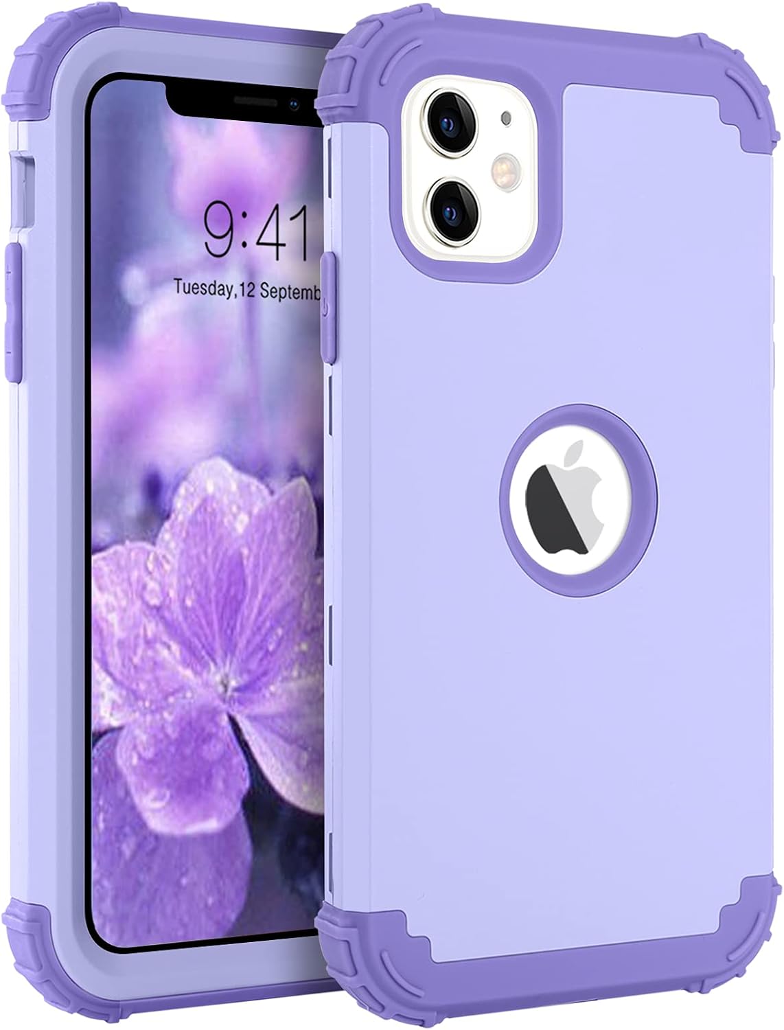 BENTOBEN iPhone 11 Case, iPhone 11 Phone Case, 3 in 1 Heavy Duty Rugged Hybrid Hard PC Cover Soft Silicone Bumper Impact Resistant Shockproof Protective Cases for iPhone 11 6.1 Inch, Purple/Lavender