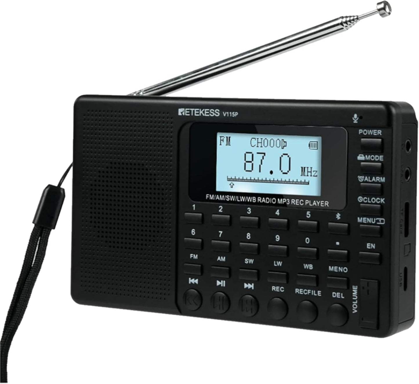 Retekess V115P Portable Shortwave Radio – Front View